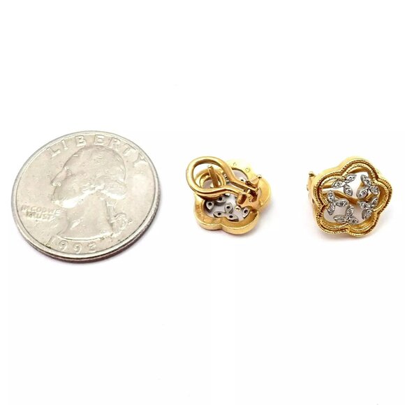 Authentic! Cathy Waterman 22k Yellow Gold Platinum Diamond Vine Flower Earrings - Picture 4 of 11